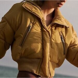 Free People Boulder Babe Bomber Puffer Jacket Mustard XS